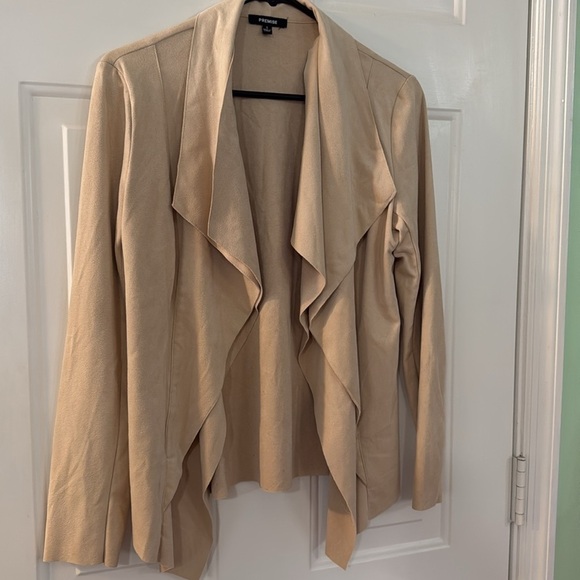 Premise Tan Faux Leather Open Front Drape Jacket Chic Hippie Vibe Size Small - Picture 4 of 8